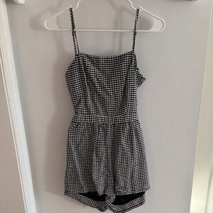 Black and White Gingham Romper with open back